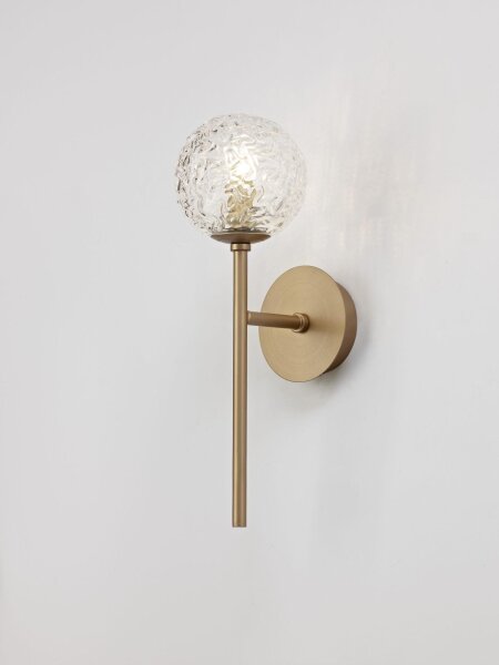 Wandlampe rund G9 35 cm hoch in Gold Vintage Klarglas Metall