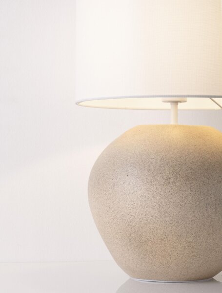Tischlampe Retro E27 60 cm Creme Weiß Gips Stoffschirm