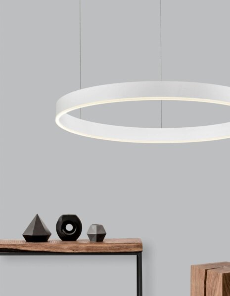Runde LED Hängeleuchte Weiß Ø 80 cm dimmbar Ring warmweiß