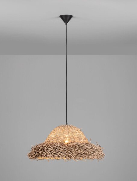 Pendelleuchte E27 Ø 65 cm Schwarz Braun höhenverstellbar