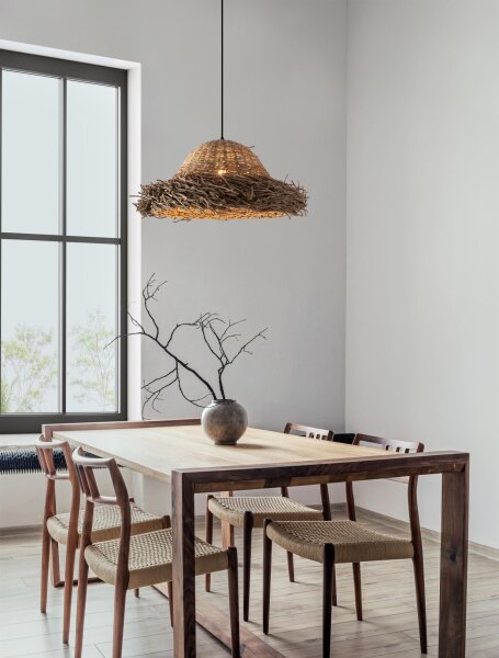 Pendelleuchte E27 Ø 65 cm Schwarz Braun höhenverstellbar