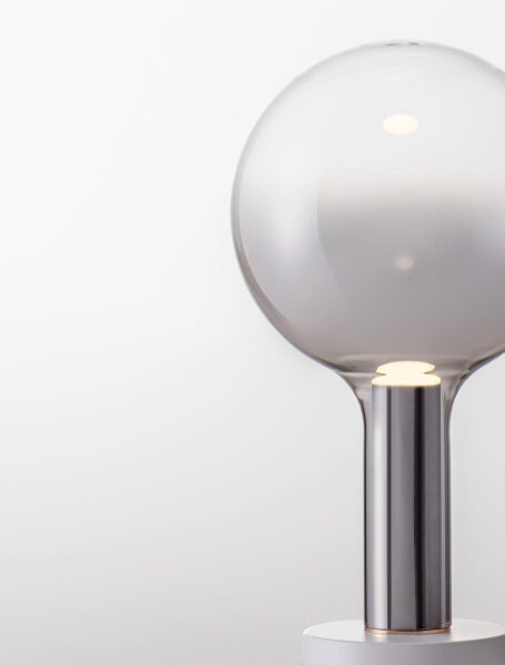 LED Tischlampe 36 cm dimmbar Weiß Grau Rauchglas Metall