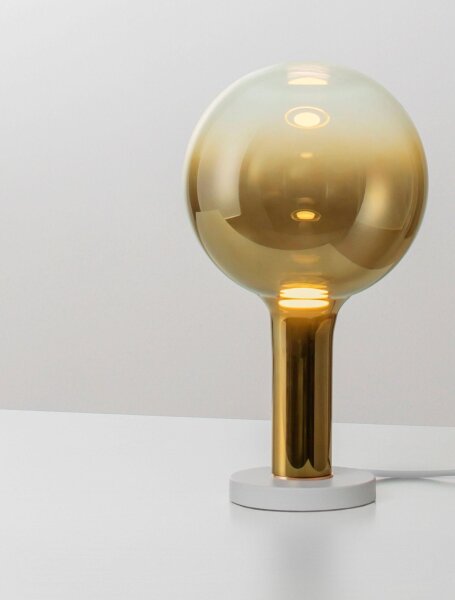 LED Tischleuchte in Gold Weiß 36 cm dimmbar Glas Metall rund