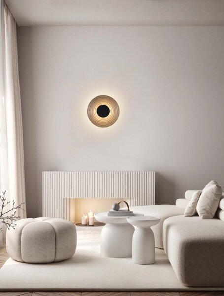LED Wandlampe rund 30 cm breit in Nickel Grau Rauchglas