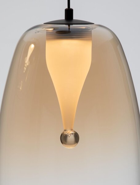 LED Pendelleuchte Rauchglas Schwarz Amber 41 cm breit MINDEN