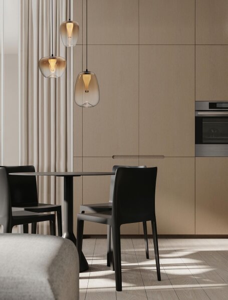 LED Pendelleuchte Rauchglas Schwarz Amber 41 cm breit MINDEN