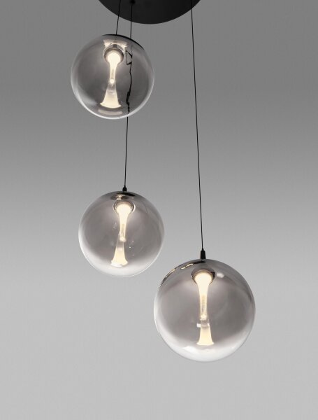 LED Pendelleuchte Glas Schwarz 36 cm breit dimmbar 3 flammig