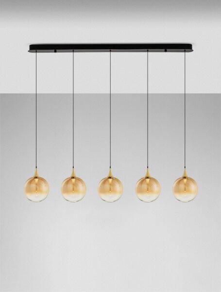 LED Hängelampe 115 cm lang in Schwarz Gold dimmbar Glas rund