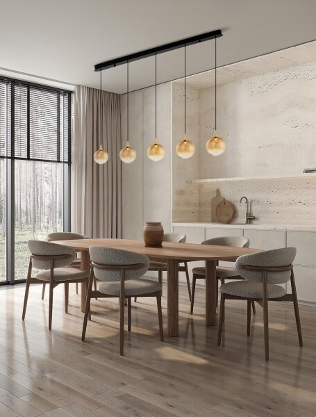 LED Hängelampe 115 cm lang in Schwarz Gold dimmbar Glas rund
