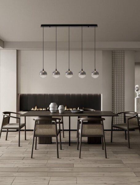 LED Hängeleuchte dimmbar Schwarz 115 cm lang Glas 5 flammig