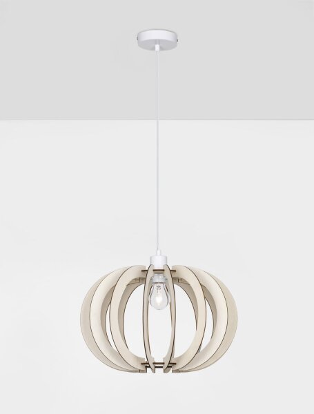 Pendelleuchte rund E27 Ø 40 cm Weiß Natur höhenverstellbar