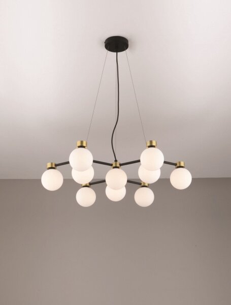 Pendelleuchte rund G9 66 x 63 cm in Schwarz Weiß Gold Glas