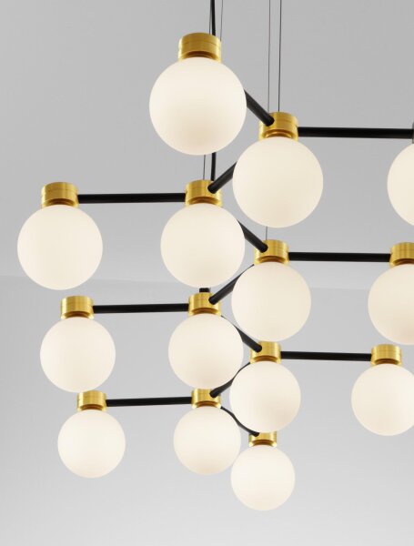 Hängelampe in Schwarz Weiß Gold 107 cm lang G9 Glas rund
