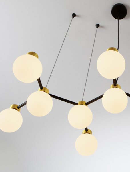 Hängelampe in Schwarz Weiß Gold 107 cm lang G9 Glas rund