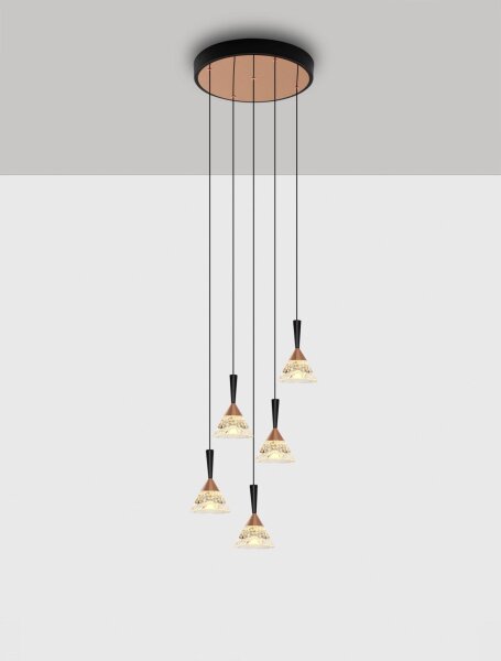 LED Hängelampe in Schwarz Roségold 32 cm breit dimmbar OGDEN
