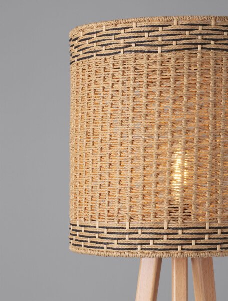 Stehlampe Dreibein E27 165 cm Natur Holz Seegras 2 flammig