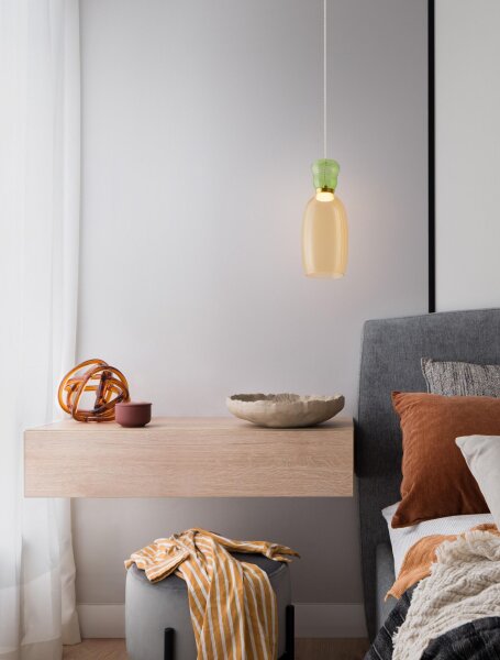 LED Hängelampe in Gold Gelb Grün Ø 15 cm Glas Metall schmal