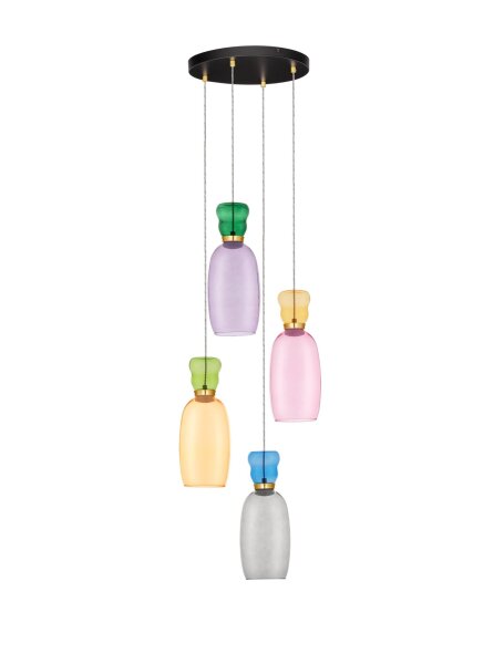 LED Hängeleuchte Schwarz Bunt 40 cm breit Glas Metall Modern