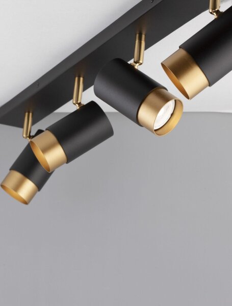 Deckenstrahler in Schwarz Gold 80 cm lang GU10 schwenkbar