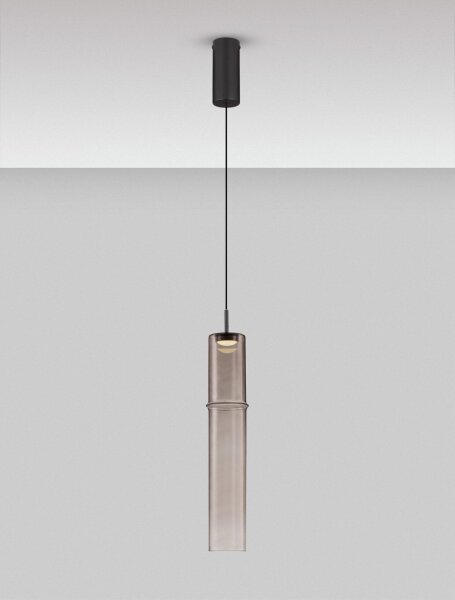 LED Hängelampe Schwarz Mokka Ø 9 cm Rauchglas schmal Modern