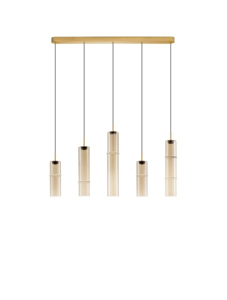 LED Hängelampe 94 cm lang in Gold Cognac dimmbar Rauchglas