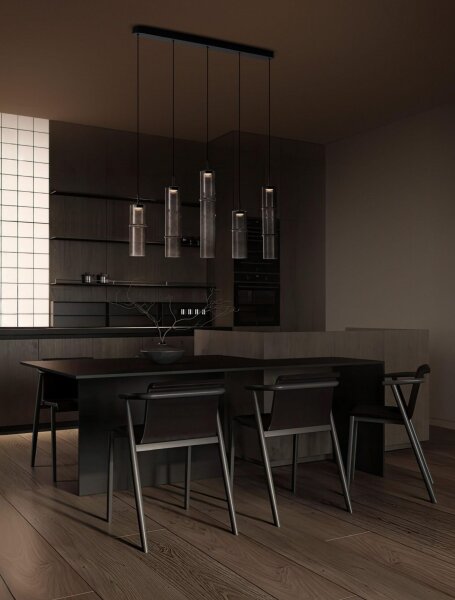 LED Hängeleuchte dimmbar Mokka Schwarz 94 cm lang Rauchglas