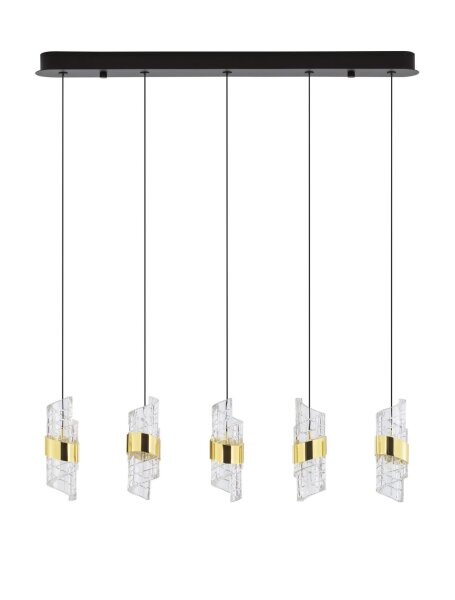 LED Hängelampe in Schwarz Gold 82 cm lang 5 flammig warmweiß