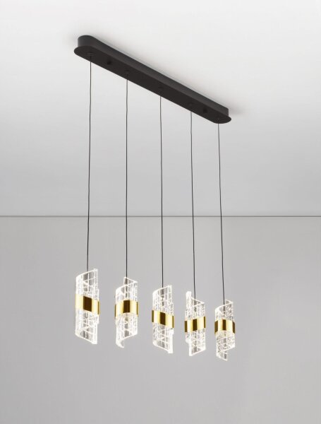 LED Hängelampe in Schwarz Gold 82 cm lang 5 flammig warmweiß