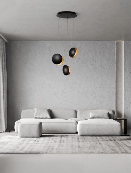 LED Hängeleuchte in Schwarz Gold 48 cm breit 3 flammig