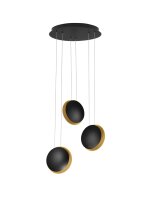LED Hängeleuchte in Schwarz Gold 48 cm breit 3 flammig