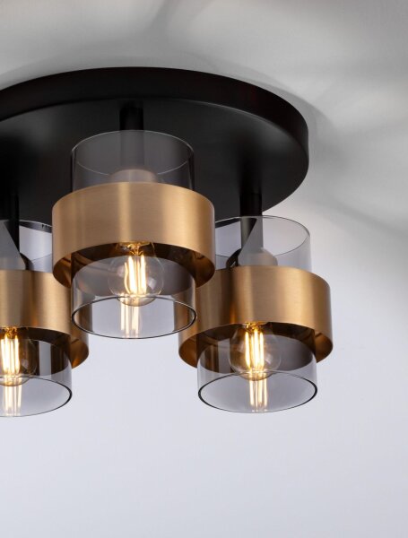Deckenlampe in Schwarz Grau Gold Ø 37 cm E27 rund 3 flammig
