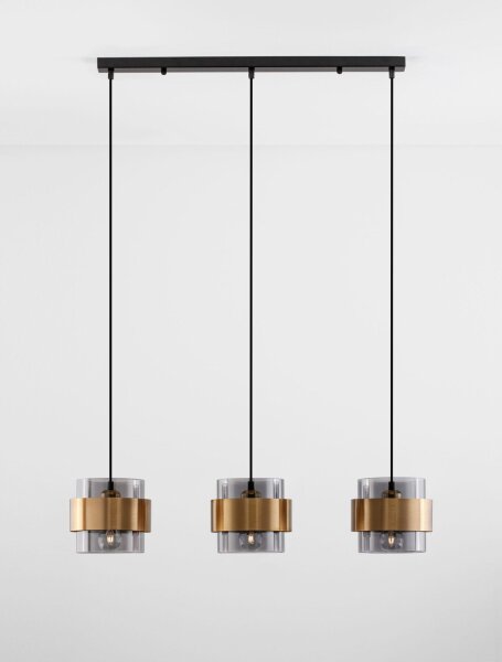 Hängelampe E27 82 cm lang in Schwarz Grau Gold 3 flammig