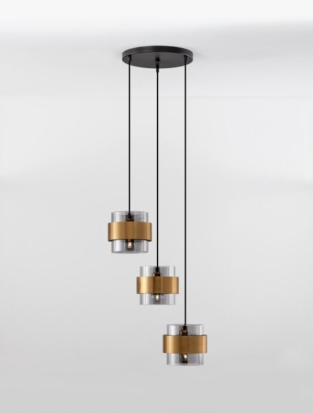 Hängeleuchte in Schwarz Grau Gold 45 cm breit E27 3 flammig