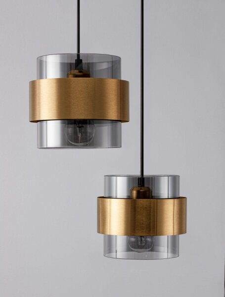 Hängeleuchte in Schwarz Grau Gold 45 cm breit E27 3 flammig