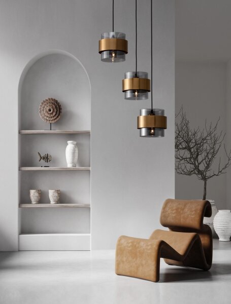Hängeleuchte in Schwarz Grau Gold 45 cm breit E27 3 flammig
