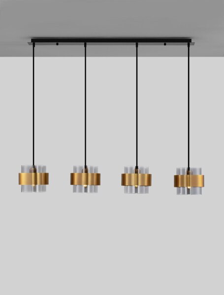 Pendelleuchte 110 cm lang E27 in Schwarz Grau Gold 4 flammig