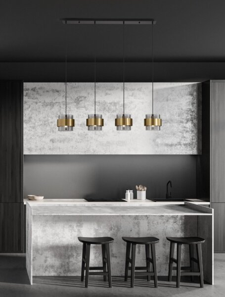 Pendelleuchte 110 cm lang E27 in Schwarz Grau Gold 4 flammig