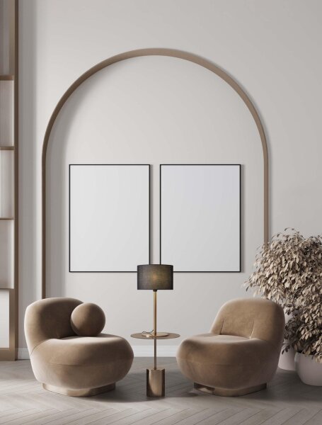 Tischleuchte in Schwarz Gold E27 58 cm Kabelschalter Stoff