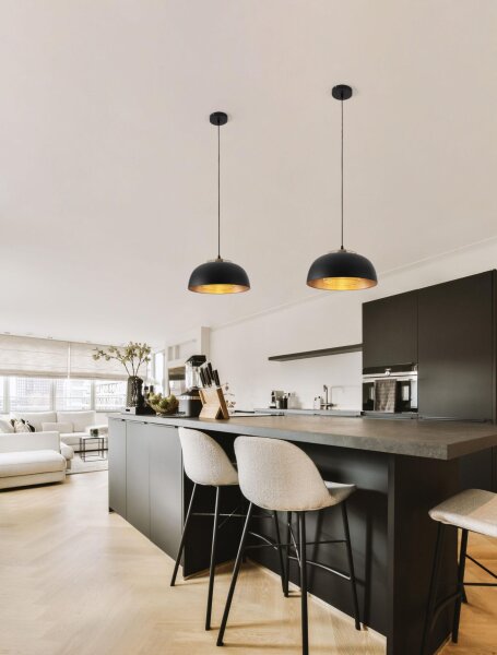 Pendelleuchte E27 Ø 35 cm in Schwarz Gold höhenverstellbar