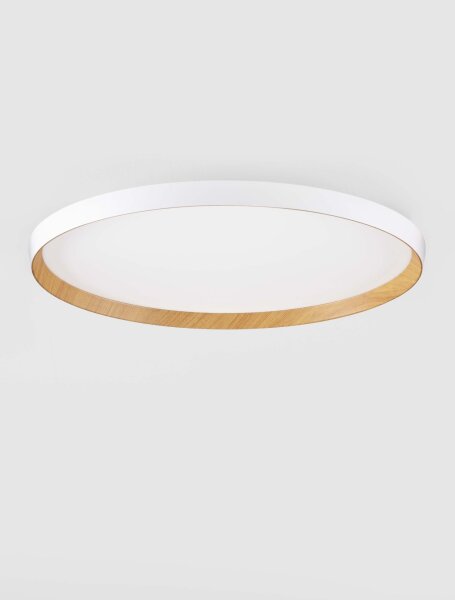 LED Deckenleuchte Weiß Ø 60 cm dimmbar Holz rund Farbwechsel