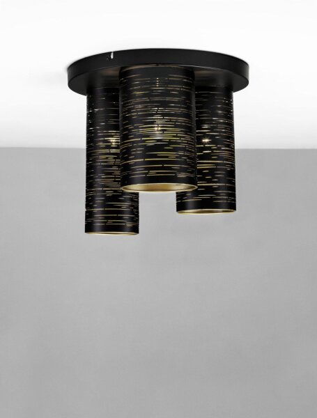 Deckenlampe rund E14 Ø 30 cm in Schwarz Gold Metall SONNY