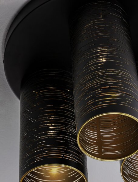 Deckenlampe rund E14 Ø 30 cm in Schwarz Gold Metall SONNY