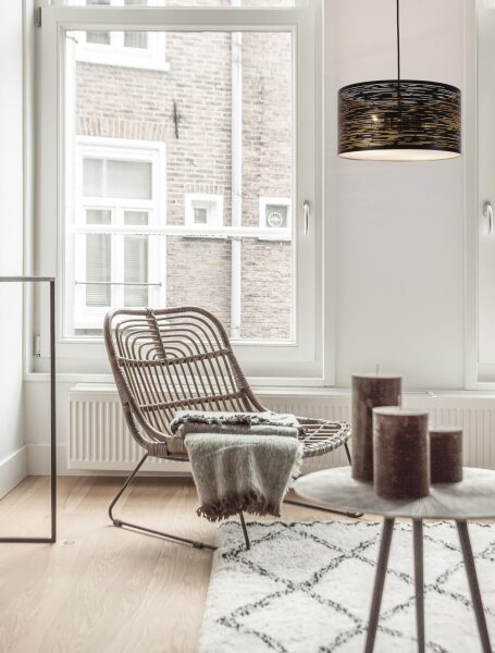 Hängelampe in Schwarz Gold Ø 40 cm E27 Metall rund 2 flammig