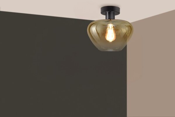 Deckenlampe Glas Metall Schwarz Gold E27 Ø29 cm rund