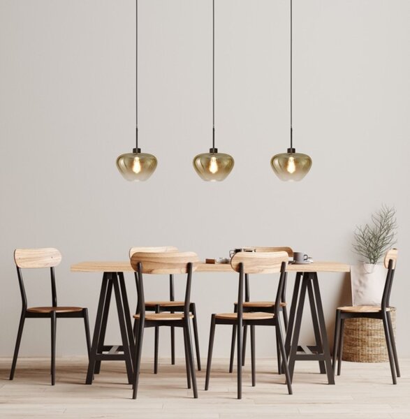Hängelampe Glas Metall Schwarz Gold E27 L:130 cm 3-flmg