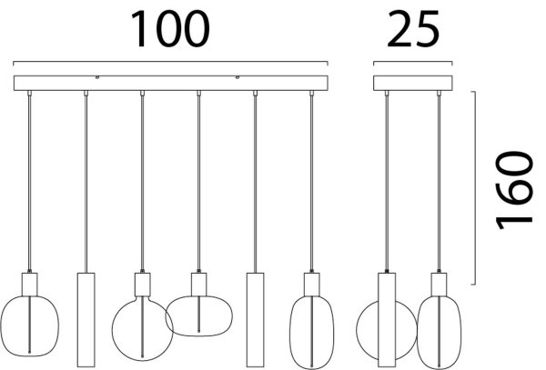 Pendelleuchte Glas Beige Gold E27 GU10 L:100 cm