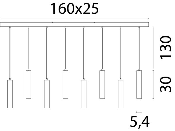Pendelleuchte Holz Eiche Schwarz GU10 L:160 cm Zylinder