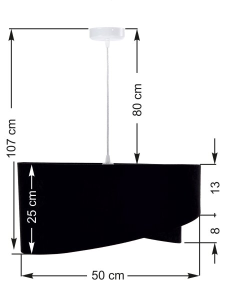 Suspension Abat-jour Noir Blanc Tissu rond Ø50cm