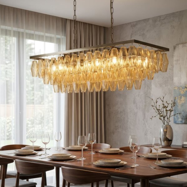 Hängelampe Glas Messing Antik Champagner E14 L:98 cm