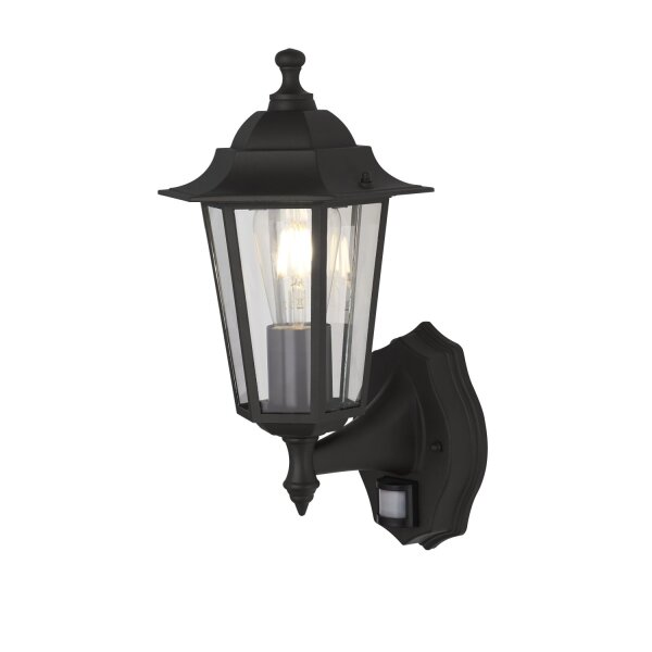 Außenwandlampe Glas Schwarz E27 IP44 Bewegungsmelder
